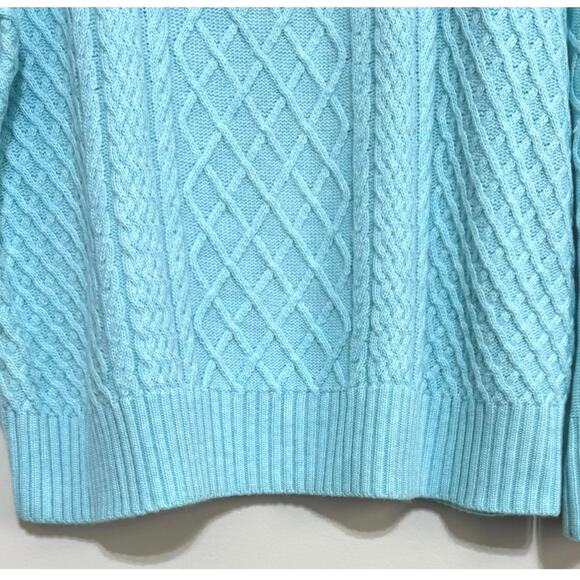 Talbots Women’s XL 16/18  Blue Cable Knit Mock Neck Sweater Silver Buttons - Picture 7 of 12